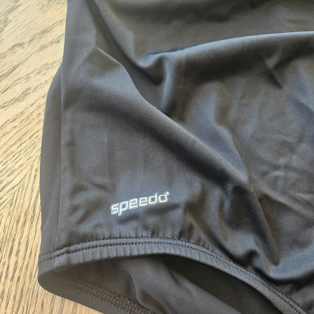 Speedo One Piece Swimsuit Women Size 12 Black Ruched V-Neck Athletic Swimwear - Picture 2 of 6